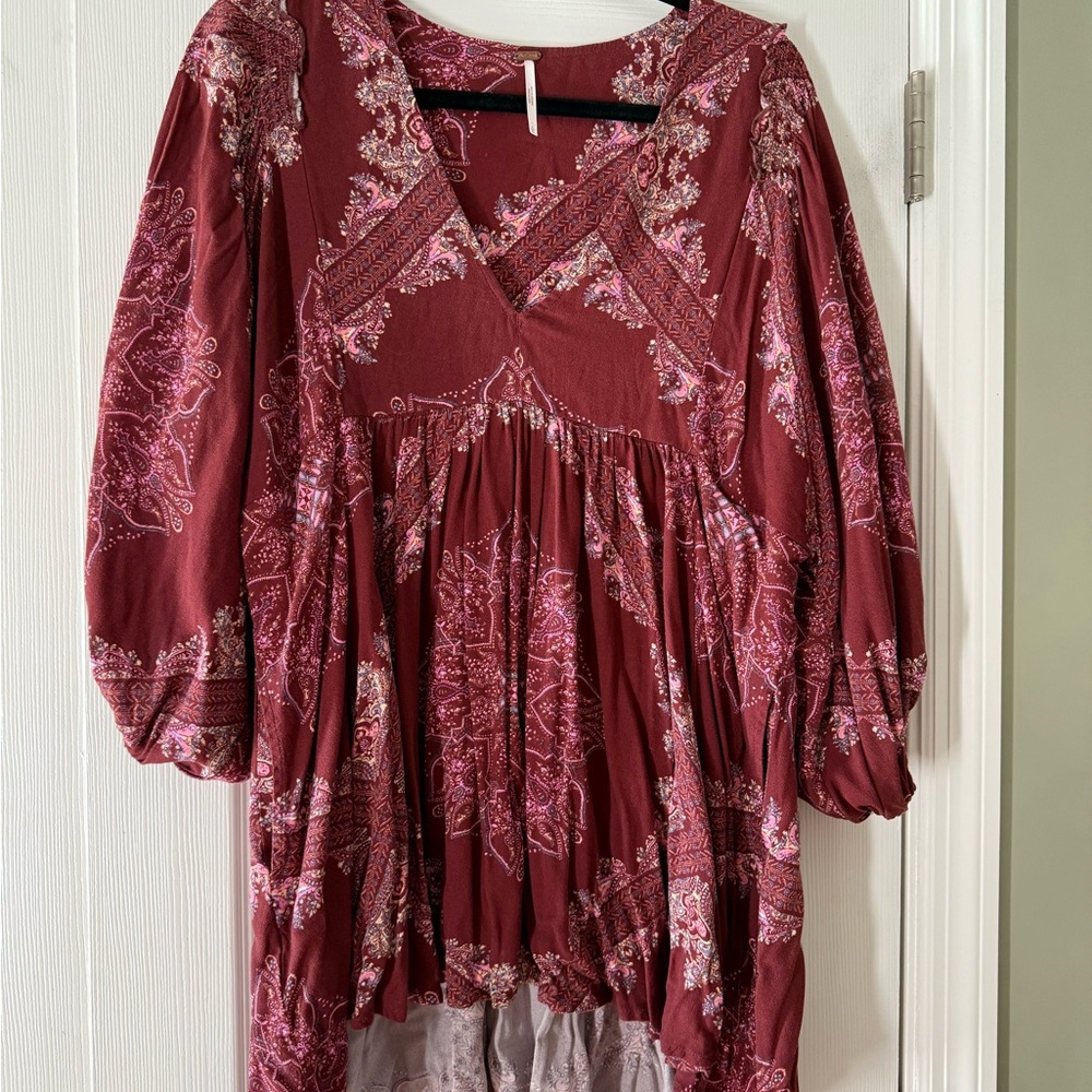 Free People Girl Talk Burgundy Tunic
